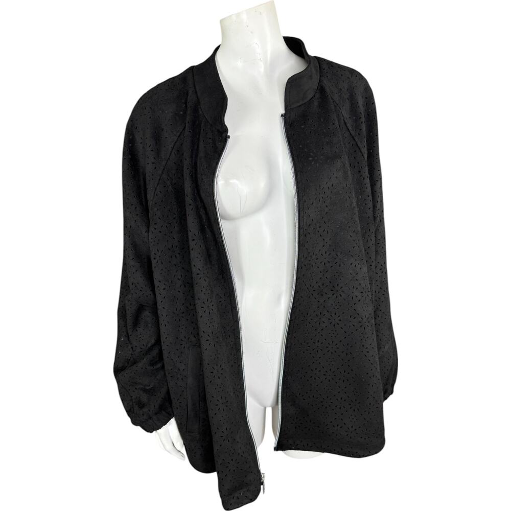 Dennis Basso Perforated Faux Suede Jacket Black‎ X-Large NWOT Eyelet Lined - Picture 10 of 13